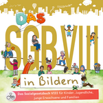 Buchcover mit Schriftzug SGB VIII und Zeichnungen von jungen Menschen