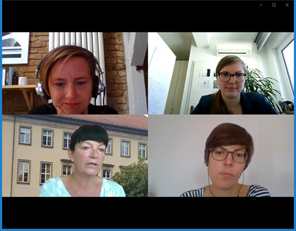 Screenshot mit Judit Costa, Franziska Porst, Prof. Dr. Karin Böllert und Luise Pfütze.